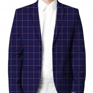 Dark Ultramarine Blue with Burnt Orange Windowpane Suit - I